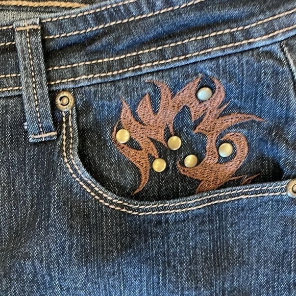 Miss Cocoa sz 13/14 slight flare leg jeans with embroidery front/back - Picture 2 of 9